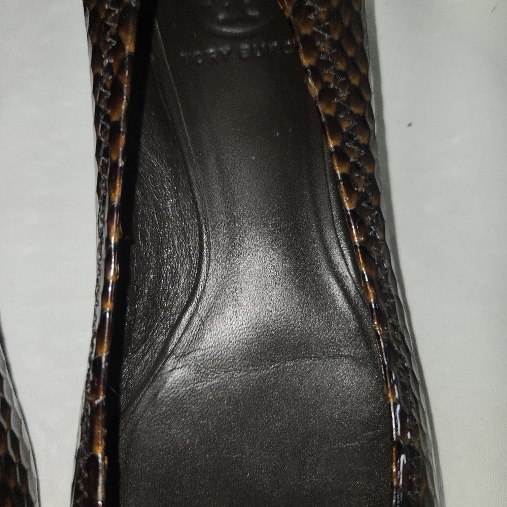 Tory Burch Women's 6 Reva Ballet Flats Brown Snake Skin Patent Leather - Picture 6 of 9